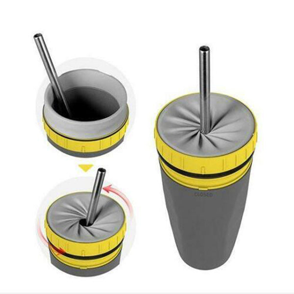 No Cover Twist Cup Travel Portable Cup Double Insulation Tumbler Straw Sippy Water Bottles