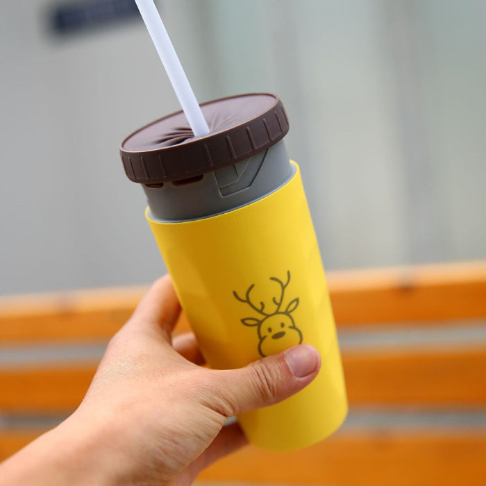 No Cover Twist Cup Travel Portable Cup Double Insulation Tumbler Straw Sippy Water Bottles