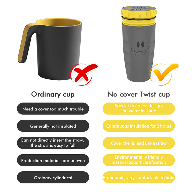 No Cover Twist Cup Travel Portable Cup Double Insulation Tumbler Straw Sippy Water Bottles